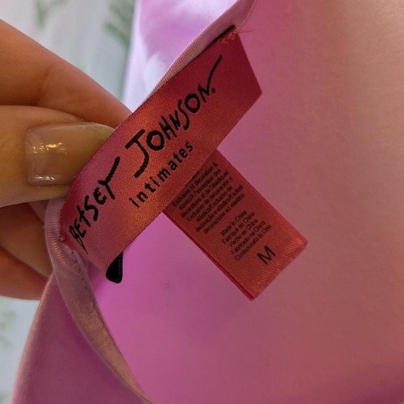 Betsy Johnson Rose Pink Slip Dress With Black Lace Trim and Green Bows - Picture 3 of 5